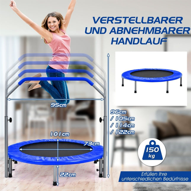 Skládací minitrampolína fitness trampolína Ø101 cm s výškově nastavitelným madlem modrá + černá
