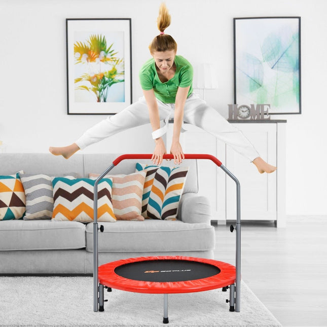 Skládací minitrampolína s rukojetí Ø101 cm, výškově nastavitelná fitness trampolína červená