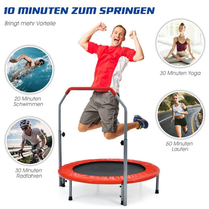 Skládací minitrampolína s rukojetí Ø101 cm, výškově nastavitelná fitness trampolína červená