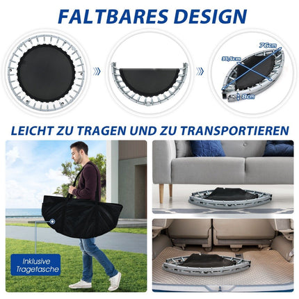 Skládací minitrampolína s rukojetí Ø101 cm, výškově nastavitelná fitness trampolína červená