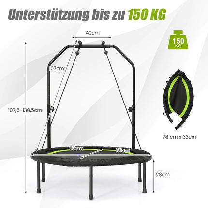 Ø101 cm mini trampolína s výškově nastavitelným držadlem a 2 odporovými pásy, zelená