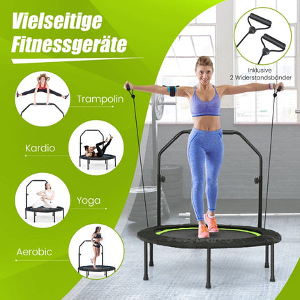 Ø101 cm mini trampolína s výškově nastavitelným držadlem a 2 odporovými pásy, zelená