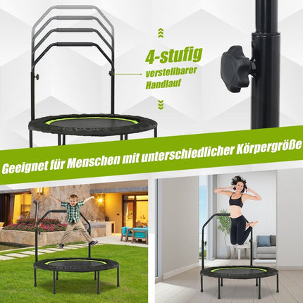 Ø101 cm mini trampolína s výškově nastavitelným držadlem a 2 odporovými pásy, zelená