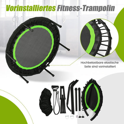 Ø101 cm mini trampolína s výškově nastavitelným držadlem a 2 odporovými pásy, zelená