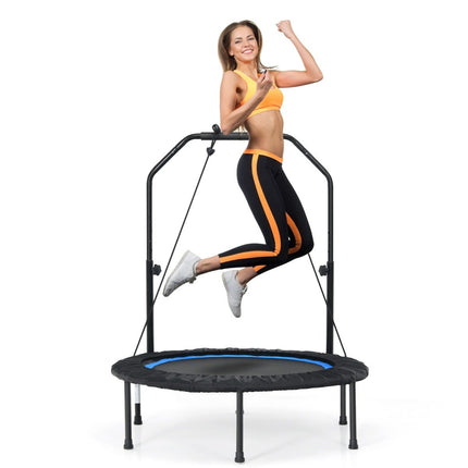 Trampolína Ø101 cm se 2 odporovými pásy, minitrampolína s výškově nastavitelným madlem černá + modrá