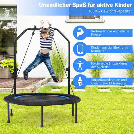 Trampolína Ø101 cm se 2 odporovými pásy, minitrampolína s výškově nastavitelným madlem černá + modrá