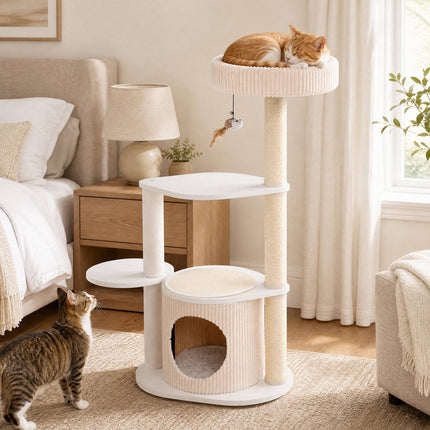105 cm White Cat Tree with Sisal Posts and Cat House