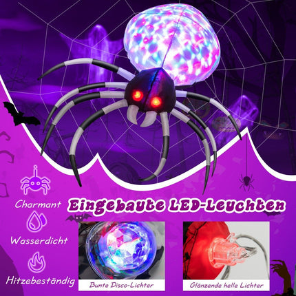 105 cm wide inflatable Halloween spider with multi-colored lights and blower