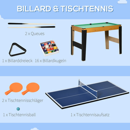 4-in-1 game table: Table tennis, Football, Billiards, Hockey, 107 cm