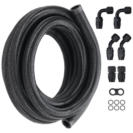 10AN Fuel Line Kit, 10 Ft Braided Hose, 7 Swivel Fittings, Black