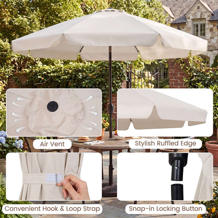10 FT Beige Patio Umbrella, Scalloped Edge, Tilt Function