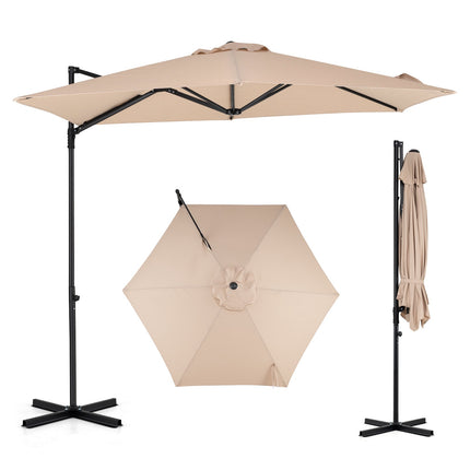10 Ft Beige Cantilever Patio Umbrella with 360 Rotation