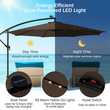 Boční slunečník 10 ft, 112 solárních LED světel, béžová