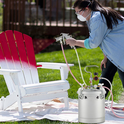 10L Pressure Paint Pot Tank With Spray Gun, 10 ft Hoses