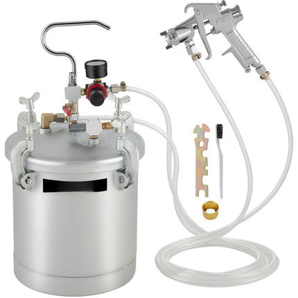 10L Pressure Paint Pot Tank With Spray Gun, 10 ft Hoses