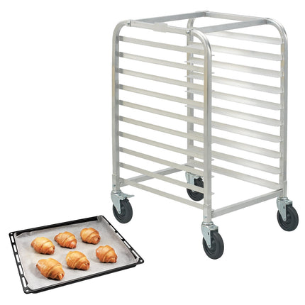 10-Tier Bun Pan Rack, Aluminum, Brake Wheels, Half Full Sheet