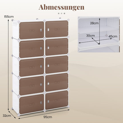 10-Tier Shoe Rack with Adjustable Shelves for 40 Pairs