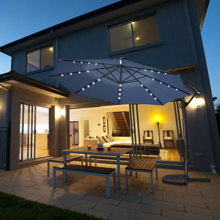 Boční slunečník 10ft se solárními LED – otáčení 360, modrá