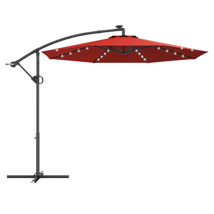 Boční slunečník 10ft se solárními LED, náklon 360, vínová