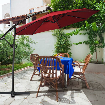 Boční slunečník 10ft se solárními LED, náklon 360, vínová