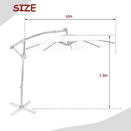 Boční slunečník 10ft se solárními LED, náklon 360, vínová