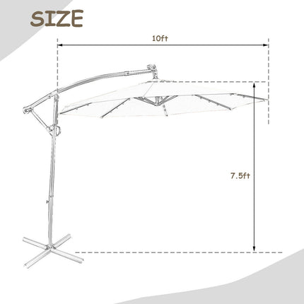 Boční slunečník 10ft se solárními LED, náklon 360, světle hnědá