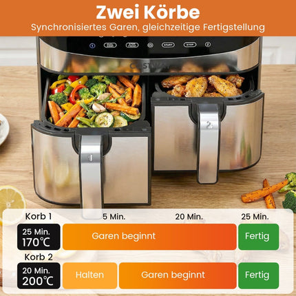 Horkovzdušná fritéza 10 v 1 se dvěma zónami, 8L, dotykový displej