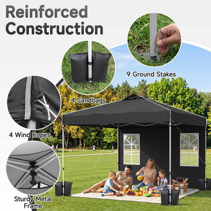 10 x 10 FT Waterproof Pop Up Canopy Tent with Sidewalls
