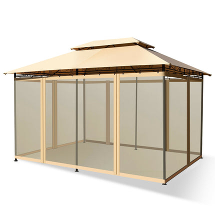 Zahradní altán 10x13 ft se snímatelnými síťovými stěnami, světle hnědá