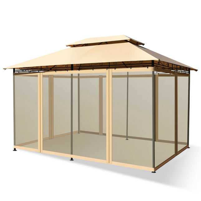 Zahradní altán 10x13 ft se snímatelnými síťovými stěnami, světle hnědá
