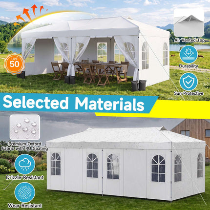 10x20 FT Pop Up Canopy Tent, 6 Sidewalls, Adjustable Height