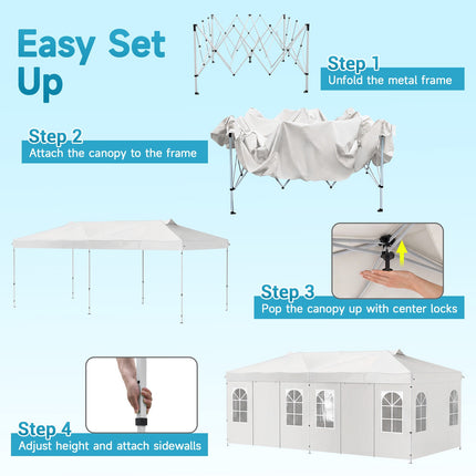 10x20 FT Pop Up Canopy Tent, 6 Sidewalls, Adjustable Height