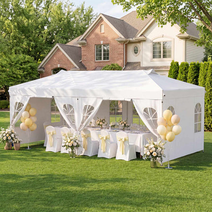 10x20 FT Pop Up Canopy Tent, 6 Sidewalls, Adjustable Height