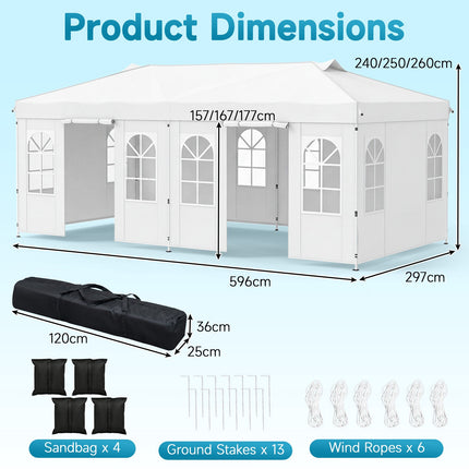 10x20 FT Pop Up Canopy Tent, 6 Sidewalls, Adjustable Height