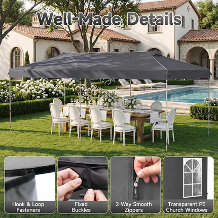 10 x 20 FT Pop Up Canopy Tent with 6 Sidewalls, Adjustable Height