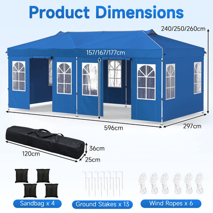 10 x 20 FT Pop Up Canopy Tent with 6 Sidewalls, Blue