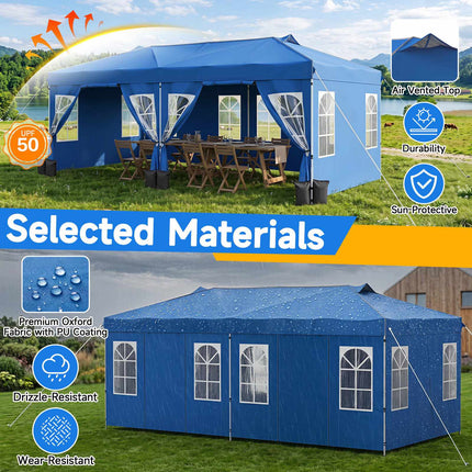 10 x 20 FT Pop Up Canopy Tent with 6 Sidewalls, Blue