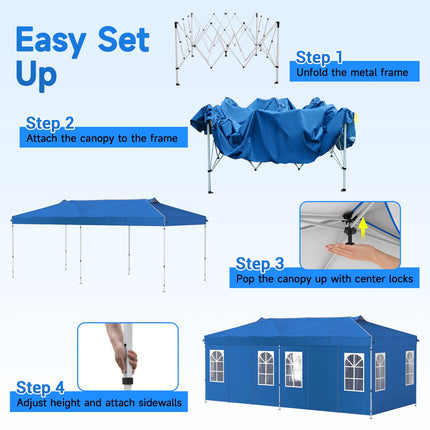 10 x 20 FT Pop Up Canopy Tent with 6 Sidewalls, Blue