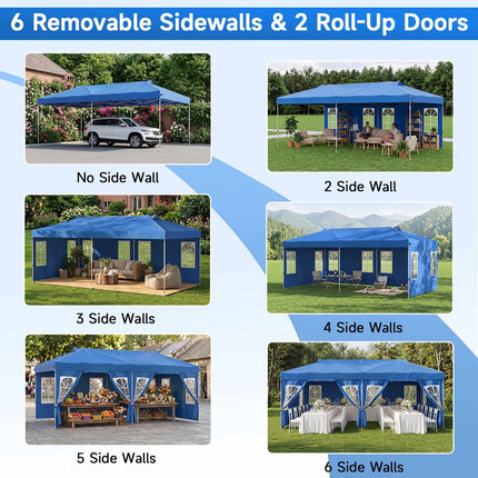 10 x 20 FT Pop Up Canopy Tent with 6 Sidewalls, Blue