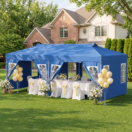10 x 20 FT Pop Up Canopy Tent with 6 Sidewalls, Blue