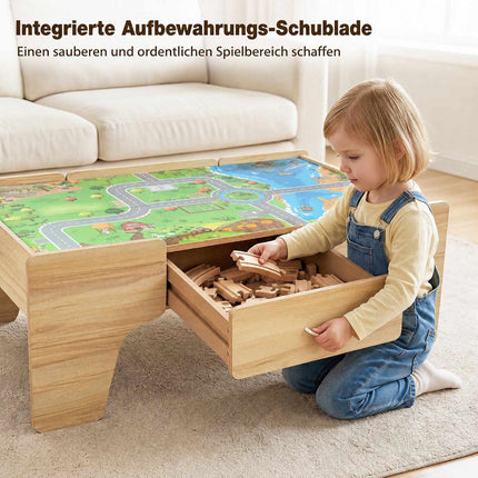 110-Piece Wooden Train Table with Storage for Toddlers 3+