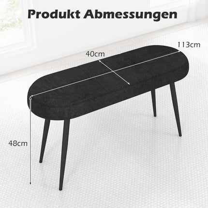 Lavice 113 cm s polstry a kovovými nohami, čalouněná lavice, nosnost až 300 kg, černá
