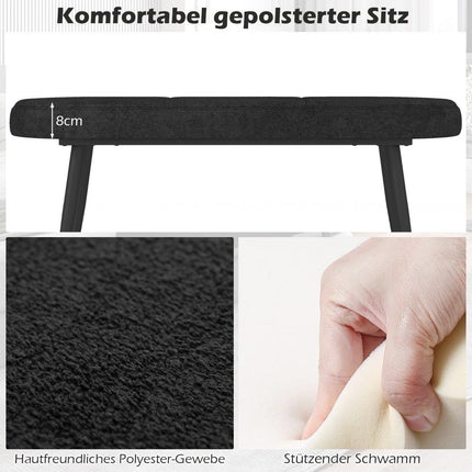 Lavice 113 cm s polstry a kovovými nohami, čalouněná lavice, nosnost až 300 kg, černá