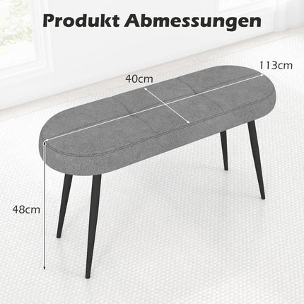 Lavice 113 cm s polstry a kovovými nohami, čalouněná lavice, nosnost až 300 kg, šedá