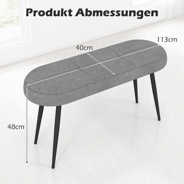 Lavice 113 cm s polstry a kovovými nohami, čalouněná lavice, nosnost až 300 kg, šedá