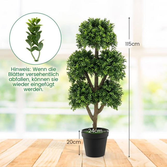 Umělý zimostráz 115 cm v květináči s 5 koulemi, umělá dekorační rostlina