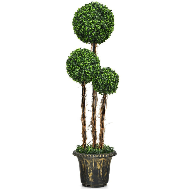 Umělá rostlina 115 cm s květináčem a 3 koulemi, umělý strom, zelená dekorace