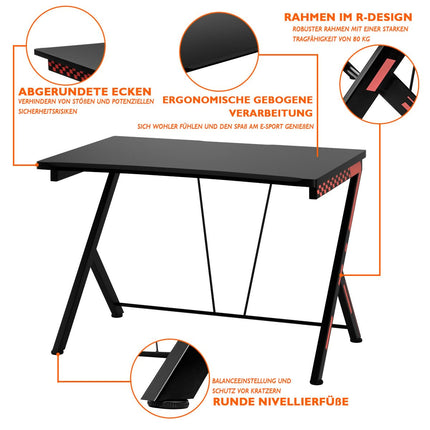 116 cm gaming desk with ergonomic design 116 x 75 x 77 cm black