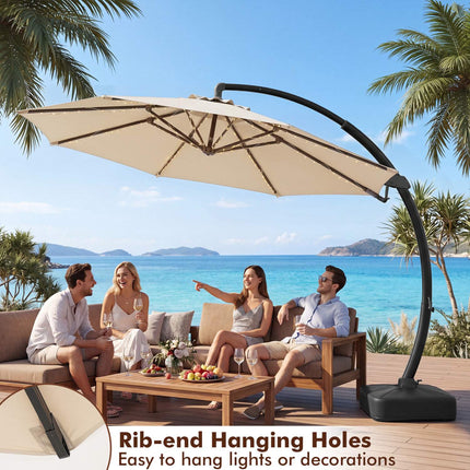 11 Ft Cantilever Patio Umbrella, 360 Rotation, Beige
