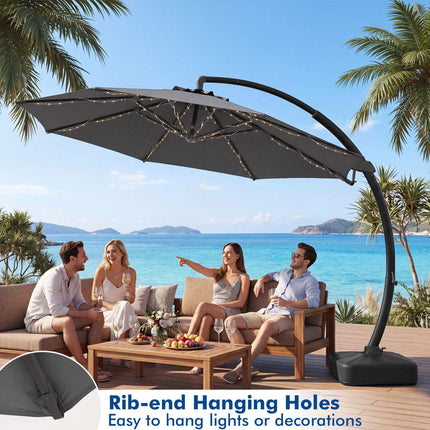 11 Ft Cantilever Patio Umbrella, 360 Rotation, Gray